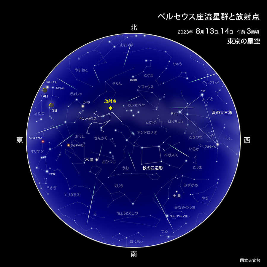 ペルセウス座流星群 極大 ピーク 日時 見える方角 月齢